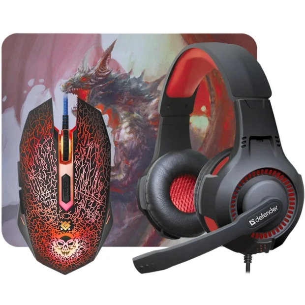 Комплект мышь с ковриком + наушники Defender DragonBorn MHP-003
